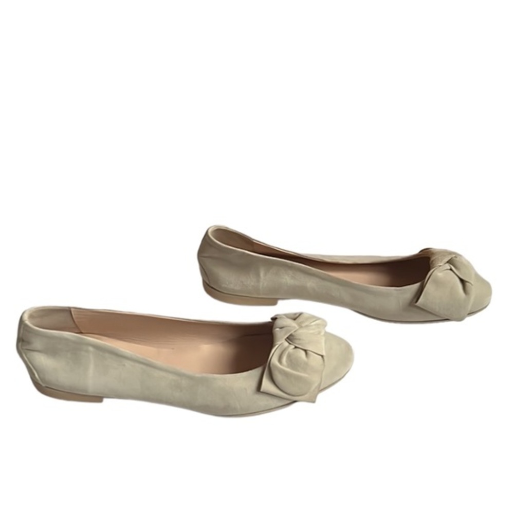 Marina Rinaldi Lenetta Beige/Cream Bow Suede Ballet Flats New without Box Size 9